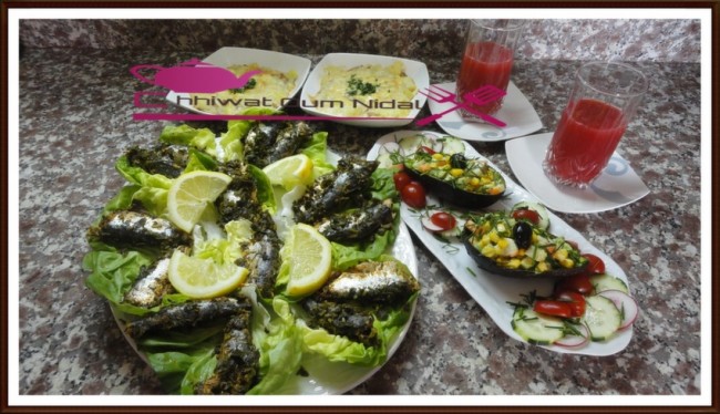 sardine au persil à la vapeur, chhiwate, cuisine marocaine, cuisine oum nidal, cuisineoumnidal, friture sardine, om nidal, plats poisson, poisson, recette, أطباق السمك, أم نضال, ام نضال, سردين مبخر بالمعدنوس, سمك السردين مقلي, شهيوات, شهيوات مغربية, مطبخ أم نضال, وصفة